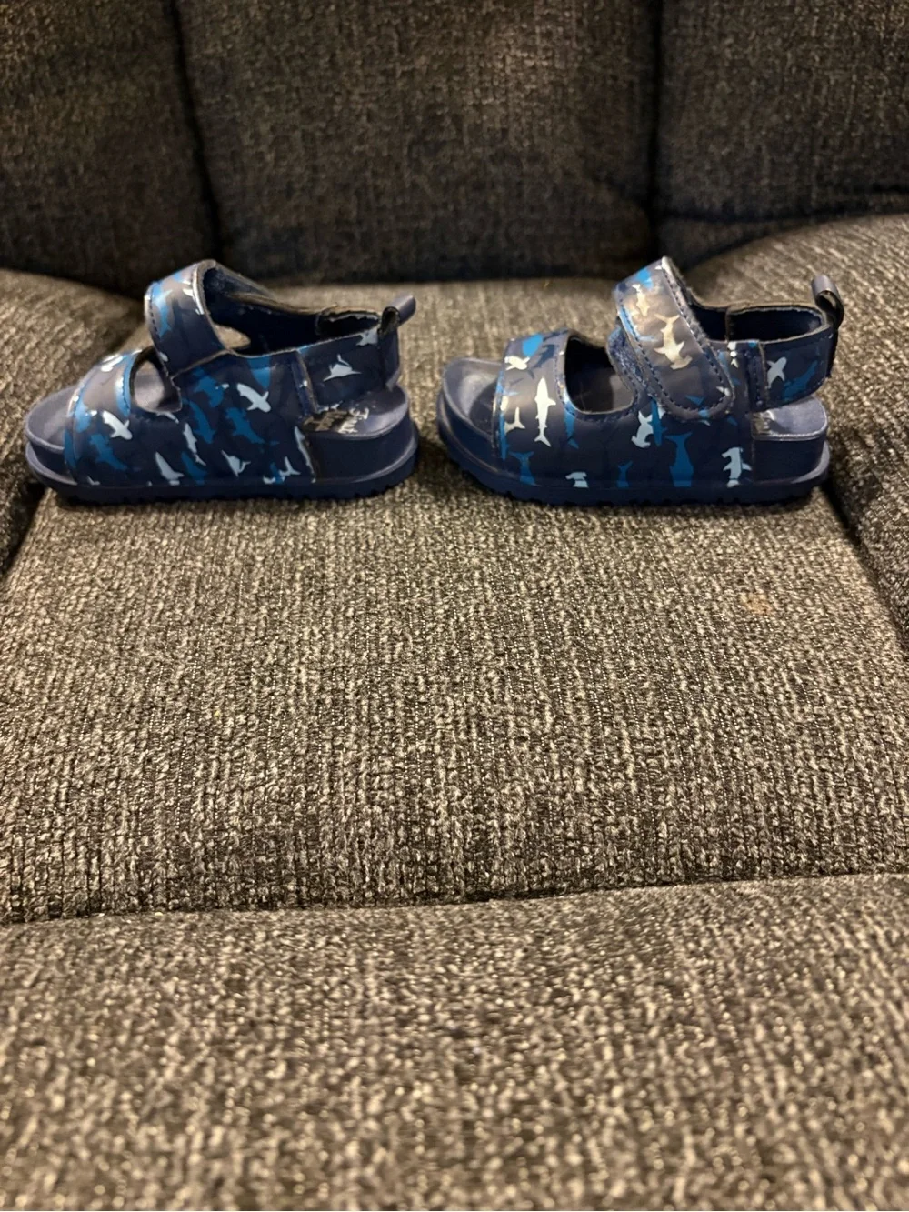 Navy Shark-Print Kids Sandals with Adjustable Straps